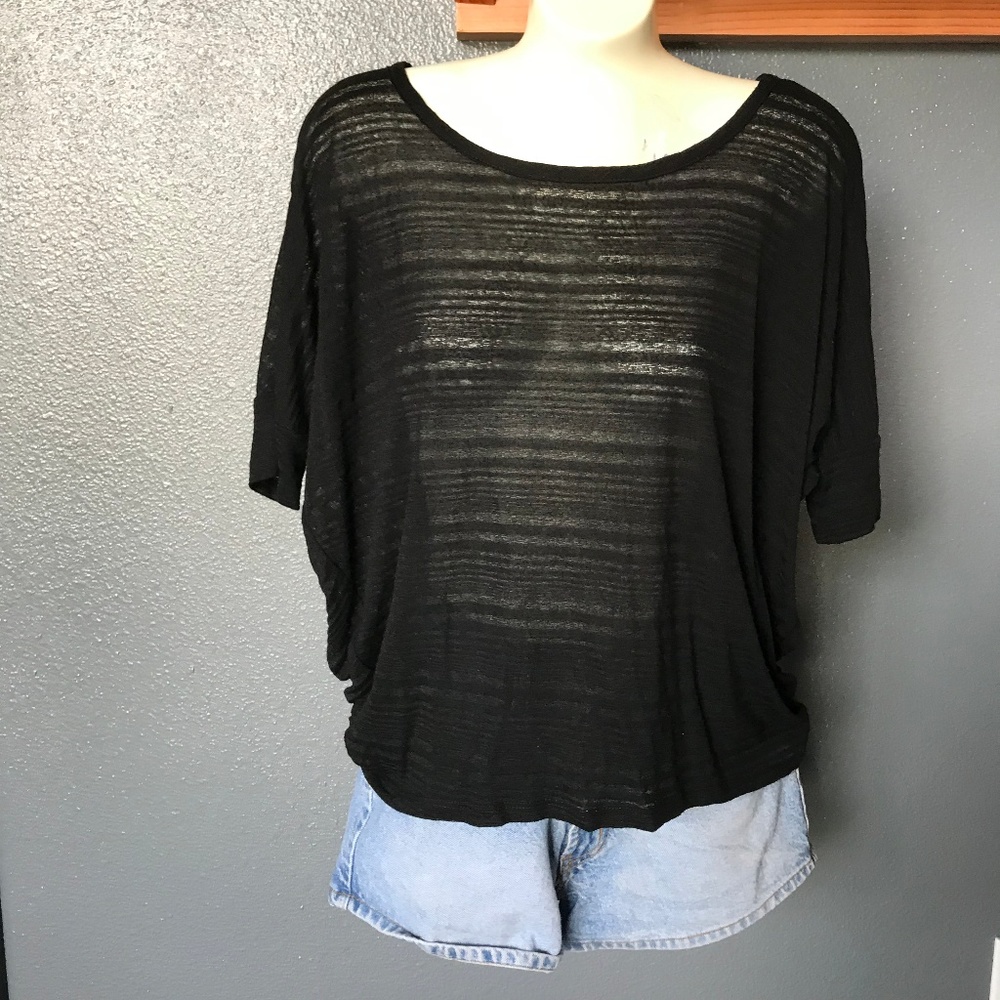 Sheer Dolman Sleeve Black Striped Top
